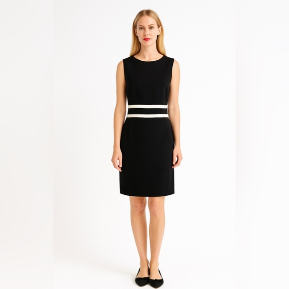 Evan Picone Black Label Sheath Dress Sz 4 Black Sleeveless Contrast Trim Lined - Picture 1 of 8